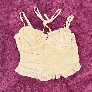 Meraki Cream green Ruched Camisole Top